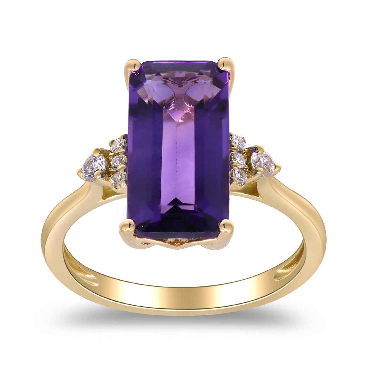 Emerald Cut Amethyst & 1/10 ct. tw. Diamond Ring in 10K Yellow Gold