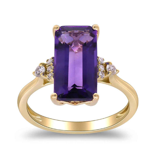 Emerald Cut Amethyst & 1/10 ct. tw. Diamond Ring in 10K Yellow Gold