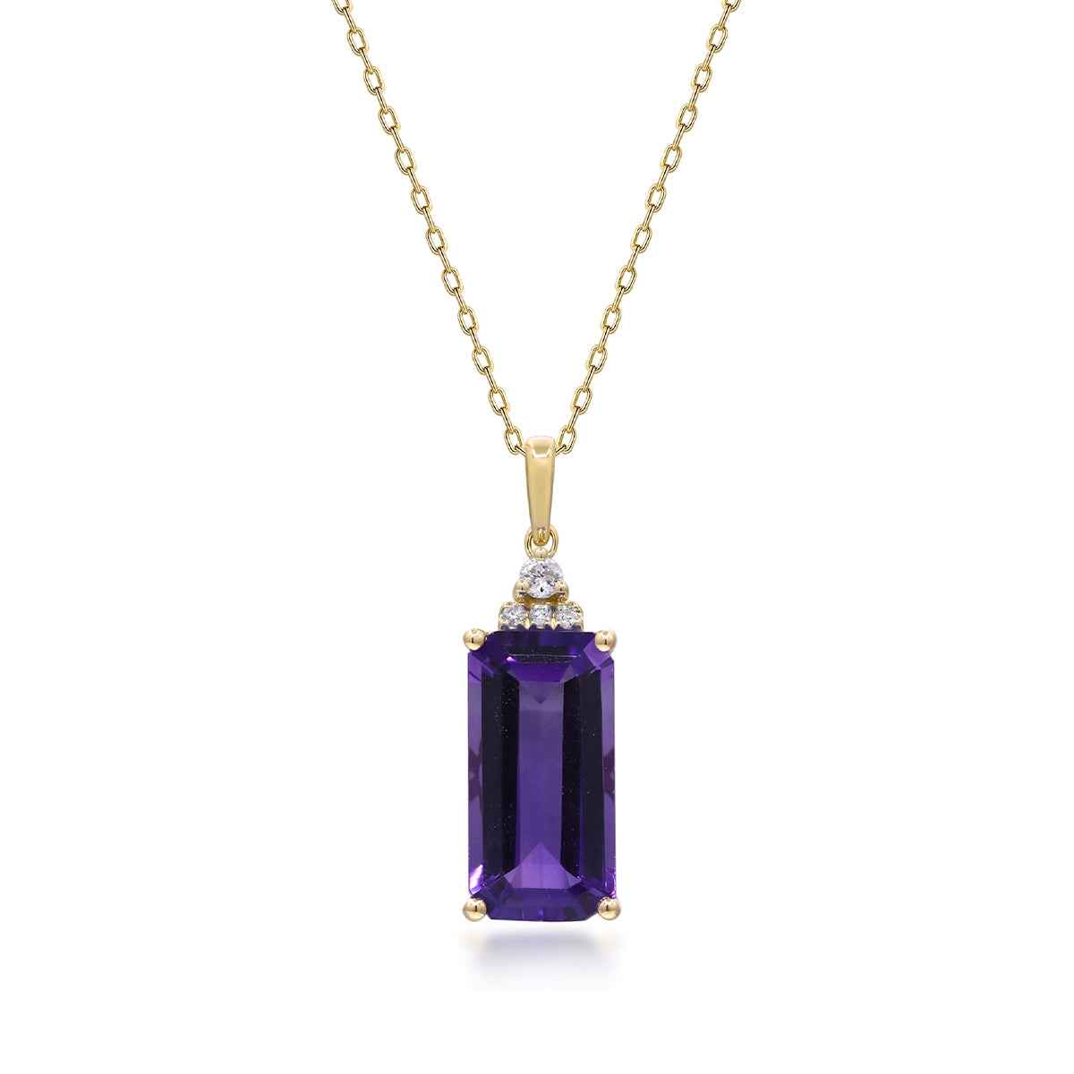 Emerald Cut Amethyst & Diamond Accent Pendant in 10K Yellow Gold