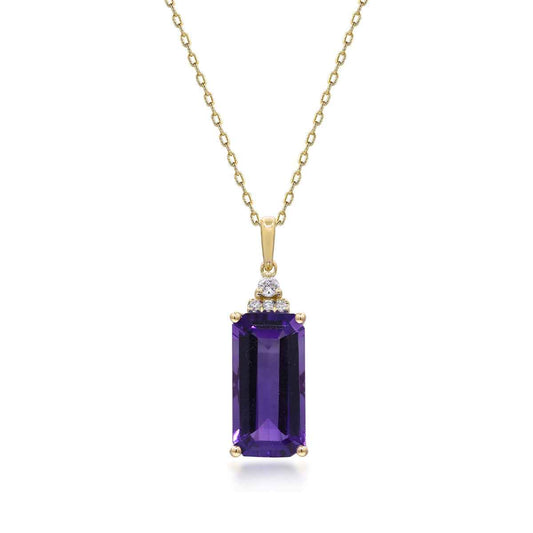 Emerald Cut Amethyst & Diamond Accent Pendant in 10K Yellow Gold