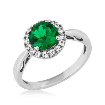 Created Round Emerald & Created White Sapphire Halo Ring in Sterling Silver