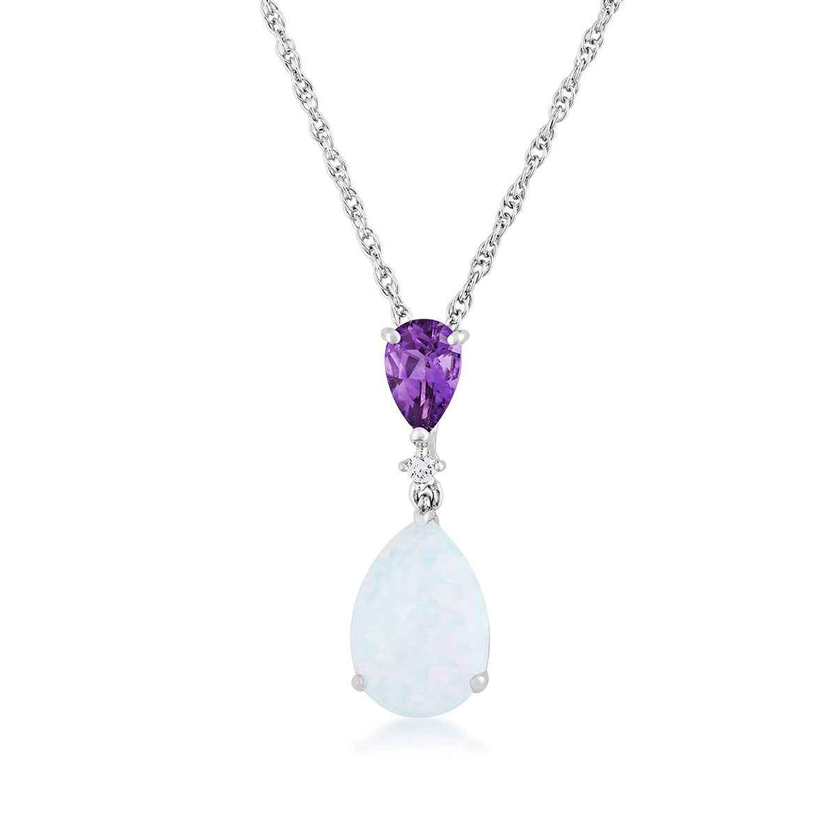 Created Pear Opal & Amethyst Pendant in Sterling Silver