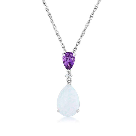 Created Pear Opal & Amethyst Pendant in Sterling Silver