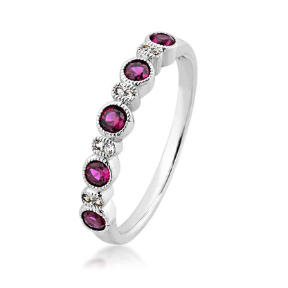 Created Round Ruby & Created White Sapphire Milgrain Halo Stackable Ring in Sterling Silver