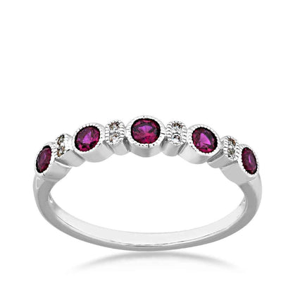 Created Round Ruby & Created White Sapphire Milgrain Halo Stackable Ring in Sterling Silver