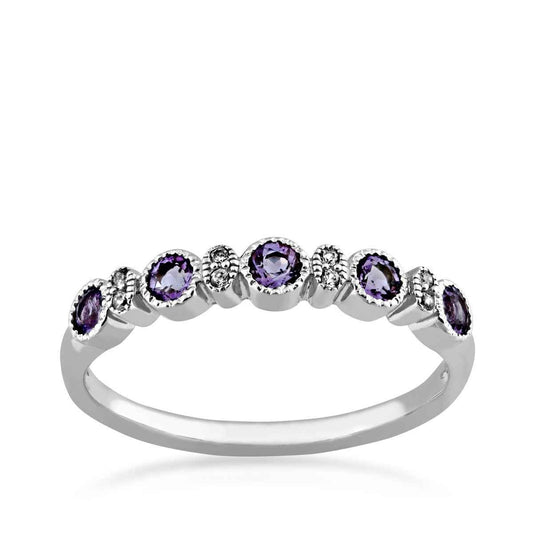 Amethyst & Created White Sapphire Stackable Ring in Sterling Silver