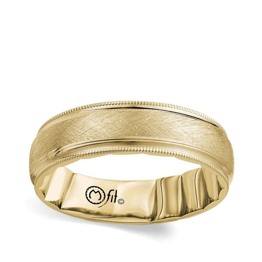 MFIT Men's 6mm Brushed Center Textured Edge Wedding Ring in 10K Yellow Gold