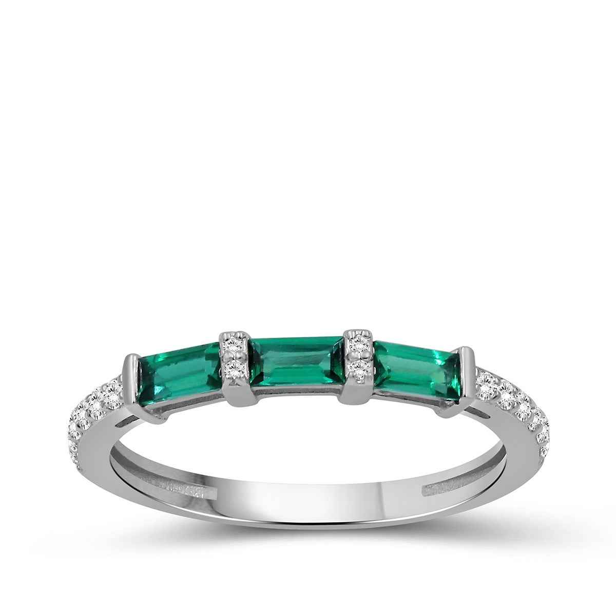 Created Emerald Cut Emerald & 1/6 ct. tw. Lab-Grown Diamond Stackable Ring in Sterling Silver
