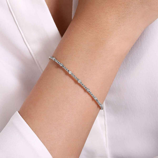 Gabirel & Co. 1/5 ct. tw. Diamond Bujukan Station Cuff Bracelet in 14K White Gold front view
