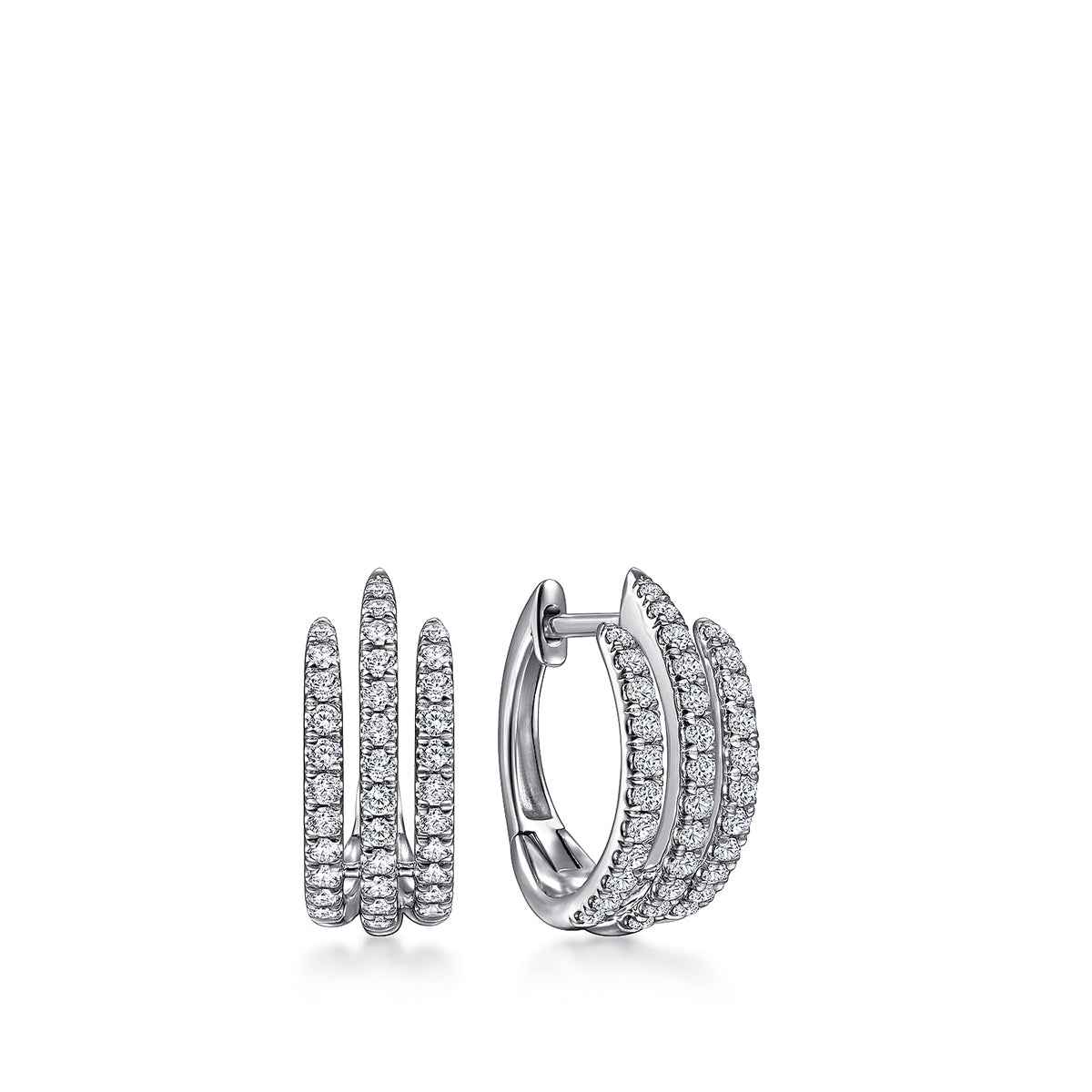 Gabriel & Co. 1/2 ct. tw. Diamond Triple Row Huggie Hoop Earrings in 14K White Gold