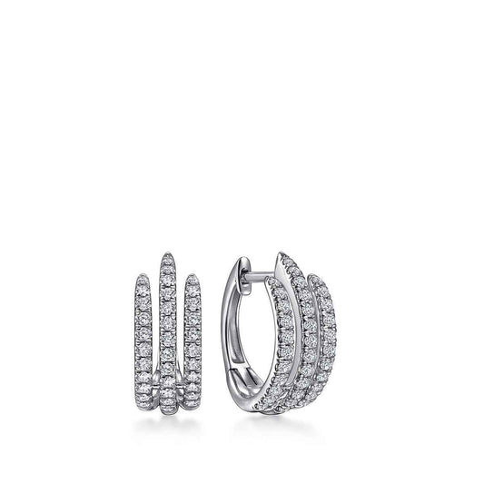 Gabriel & Co. 1/2 ct. tw. Diamond Triple Row Huggie Hoop Earrings in 14K White Gold