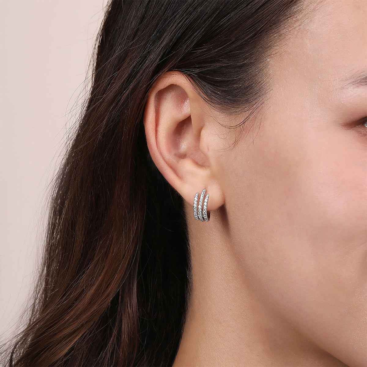 Gabriel & Co. 1/2 ct. tw. Diamond Triple Row Huggie Hoop Earrings in 14K White Gold front view