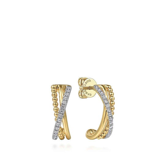 Gabriel & Co. 1/7 ct. tw. Diamond Bujukan J Hoop Earrings in 14K Yellow Gold