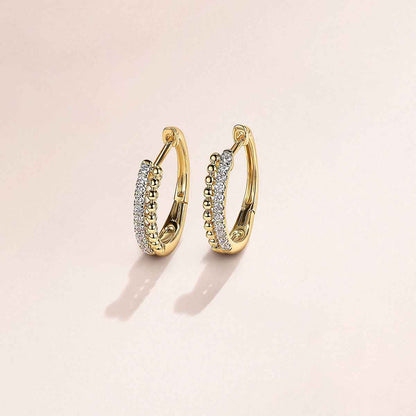 Gabriel & Co. 1/10 ct. tw. Diamond Bujukan Huggie Hoop Earrings in 14K Yellow Gold front view