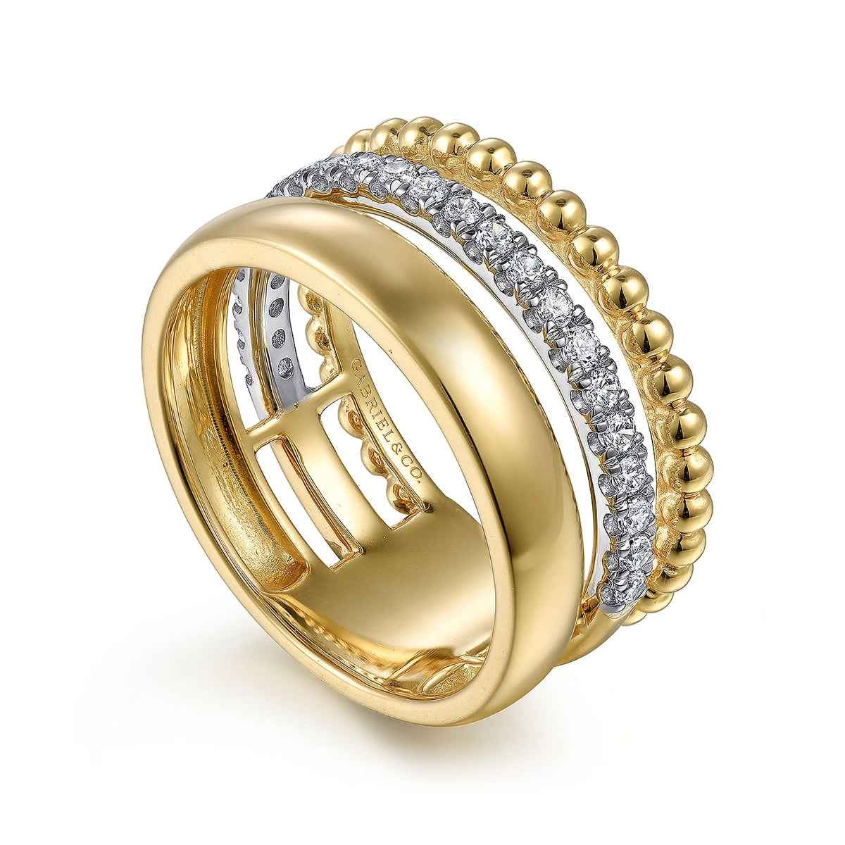 Gabriel & Co. 1/3 ct. tw. Diamond Bujukan Multi-Row Ring in 14K Yellow & White Gold front view
