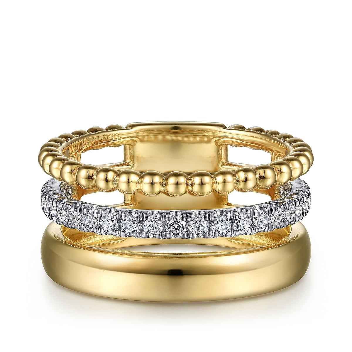 Gabriel & Co. 1/3 ct. tw. Diamond Bujukan Multi-Row Ring in 14K Yellow & White Gold