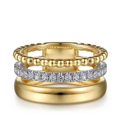 Gabriel & Co. 1/3 ct. tw. Diamond Bujukan Multi-Row Ring in 14K Yellow & White Gold