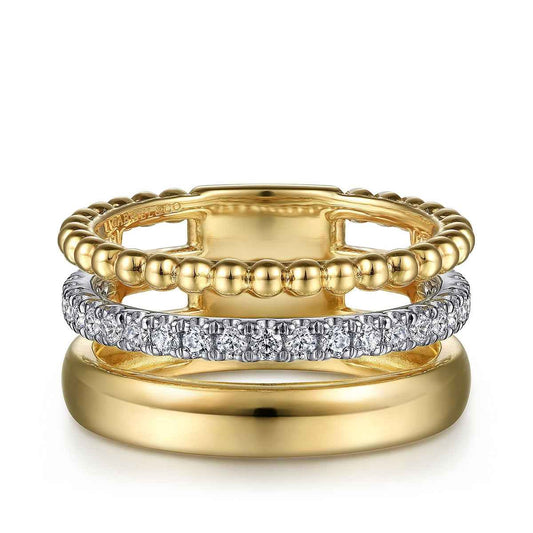 Gabriel & Co. 1/3 ct. tw. Diamond Bujukan Multi-Row Ring in 14K Yellow & White Gold