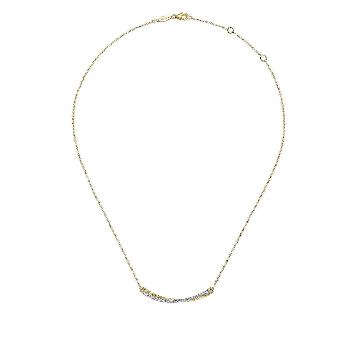 Gabriel & Co. 1/3 ct. tw. Diamond Bujukan Curved Bar Necklace in 14K Yellow & White Gold front view