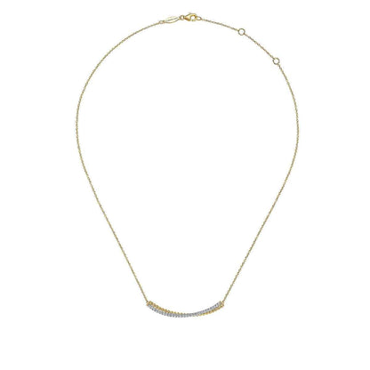 Gabriel & Co. 1/3 ct. tw. Diamond Bujukan Curved Bar Necklace in 14K Yellow & White Gold front view