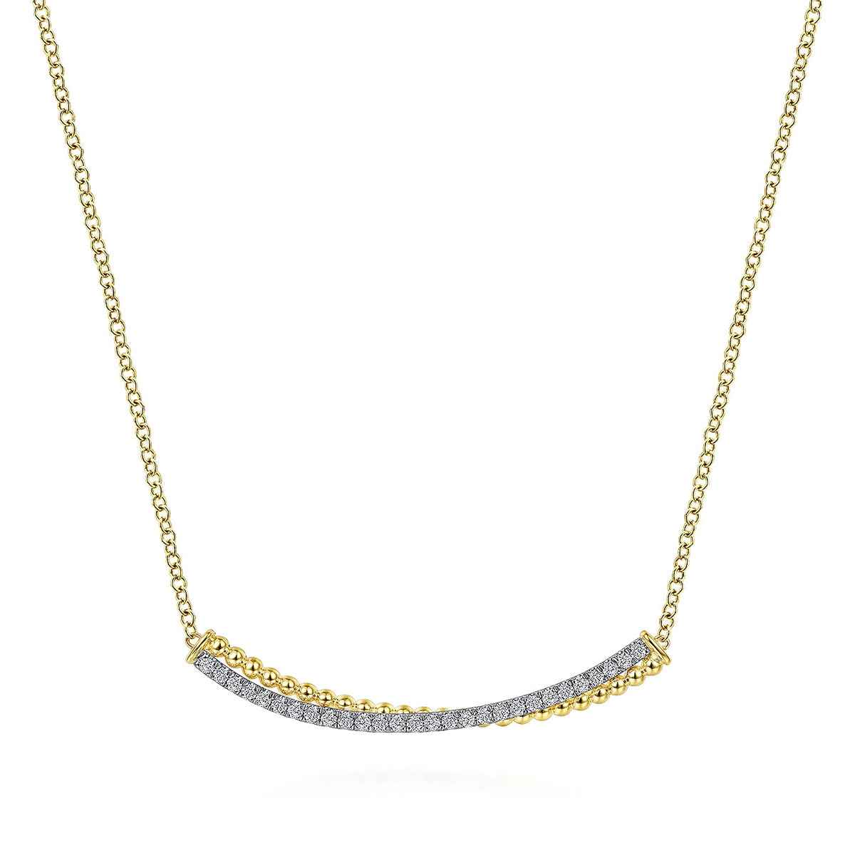 Gabriel & Co. 1/3 ct. tw. Diamond Bujukan Curved Bar Necklace in 14K Yellow & White Gold