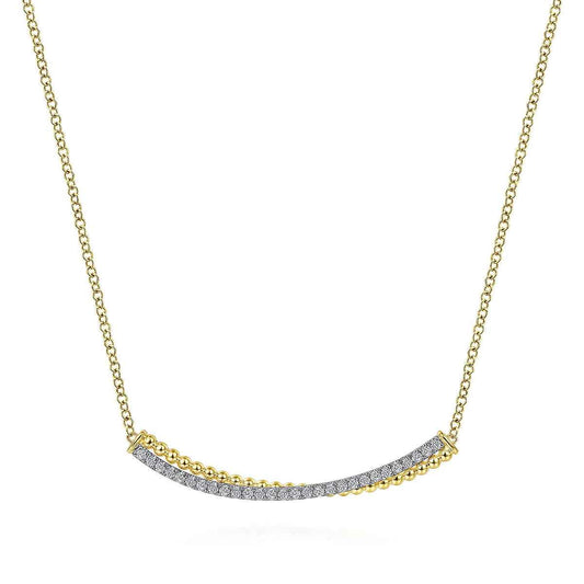 Gabriel & Co. 1/3 ct. tw. Diamond Bujukan Curved Bar Necklace in 14K Yellow & White Gold