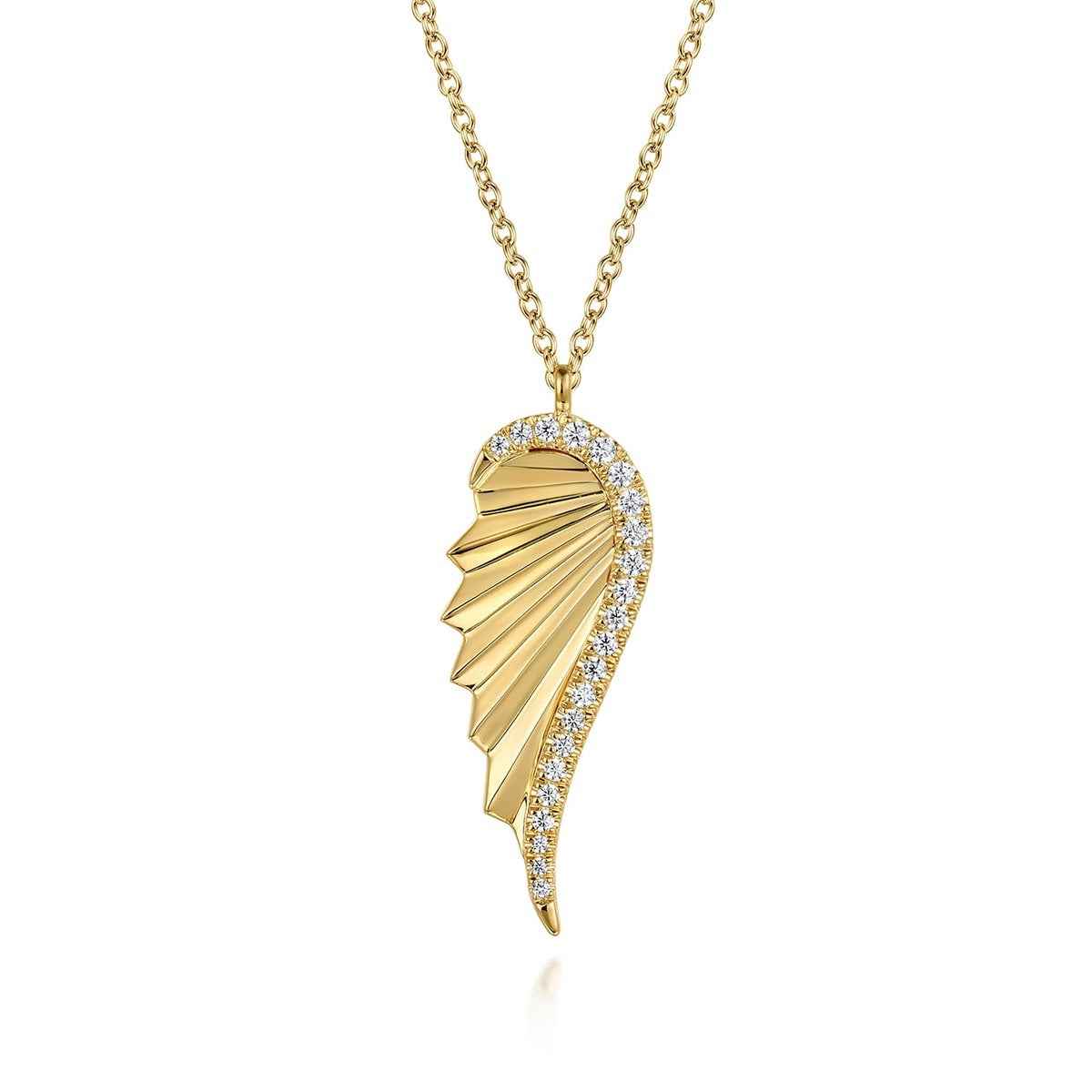 Gabriel & Co. 1/6 ct. tw. Diamond Wing Pendant in 14K Yellow Gold