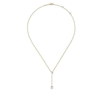 Gabriel & Co. Diamond Accent & Cultured Pearl Y Necklace in 14K Yellow Gold front view