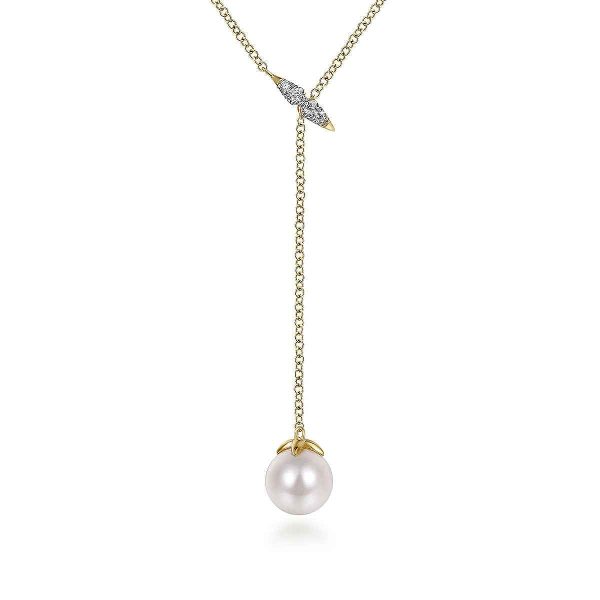 Gabriel & Co. Diamond Accent & Cultured Pearl Y Necklace in 14K Yellow Gold