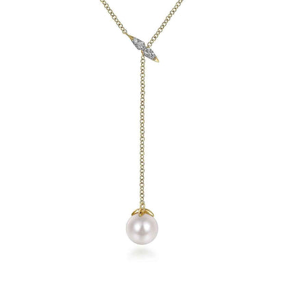 Gabriel & Co. Diamond Accent & Cultured Pearl Y Necklace in 14K Yellow Gold