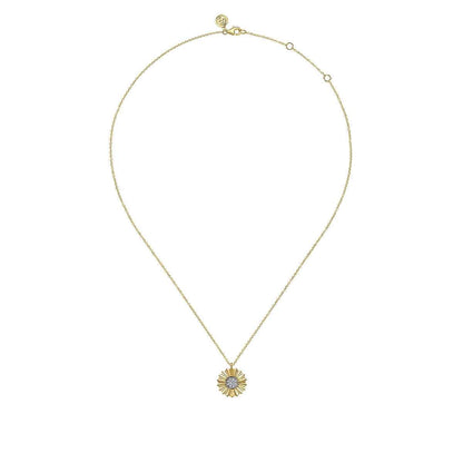 Gabriel & Co. 1/10 ct. tw. Diamond Flower Pendant in 14K Yellow Gold front view