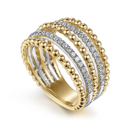 Gabriel & Co. 3/8 ct. tw. Diamond Bujukan Multi-Row Ring in 14K Yellow Gold front view