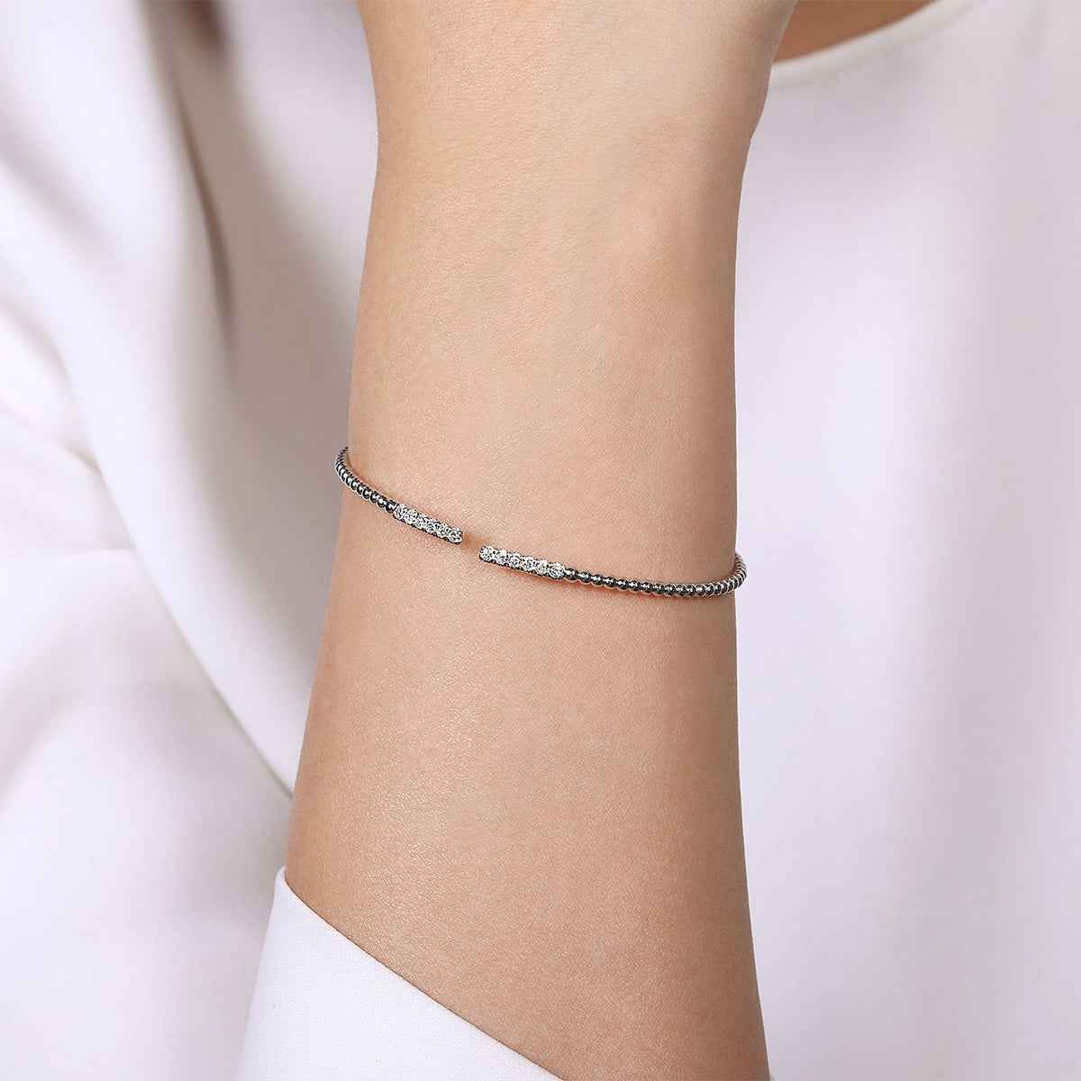 Gabriel & Co. 1/3 ct. tw. Diamond Bujukan Cuff Bracelet in 14K White Gold front view