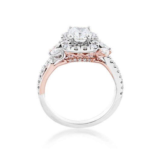 Noventa 2 ct. tw. Cushion Cut Center Wedding Set with Round Brilliant Halo & Marquise Accented Band in 14K White side profile