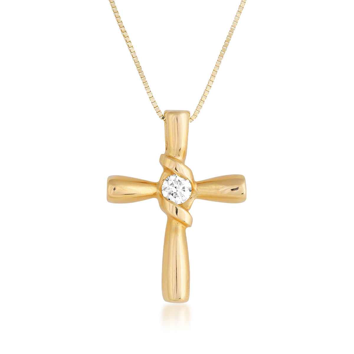 Sirena 1/10 ct. tw. Round Diamond Cross Pendant in 14K Yellow Gold