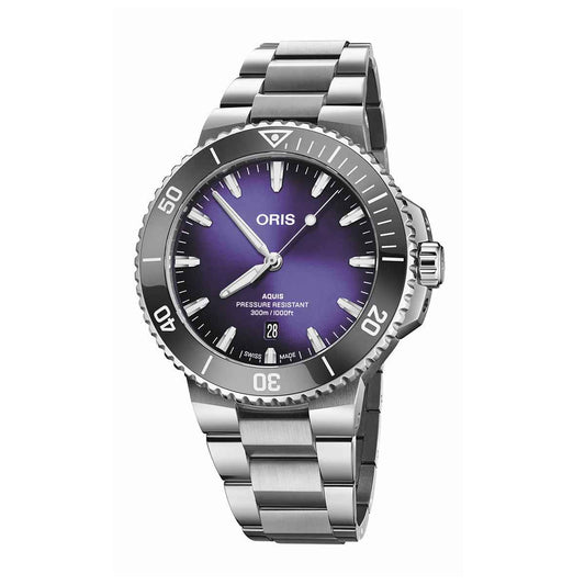 Oris Men's Aquis Date Automatic Stainless Steel Watch with Purple Dial