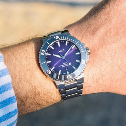 aquis purple dial automatic oris watch model