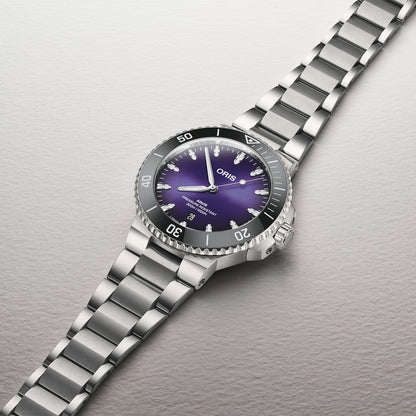 aquis purple dial automatic oris watch styled