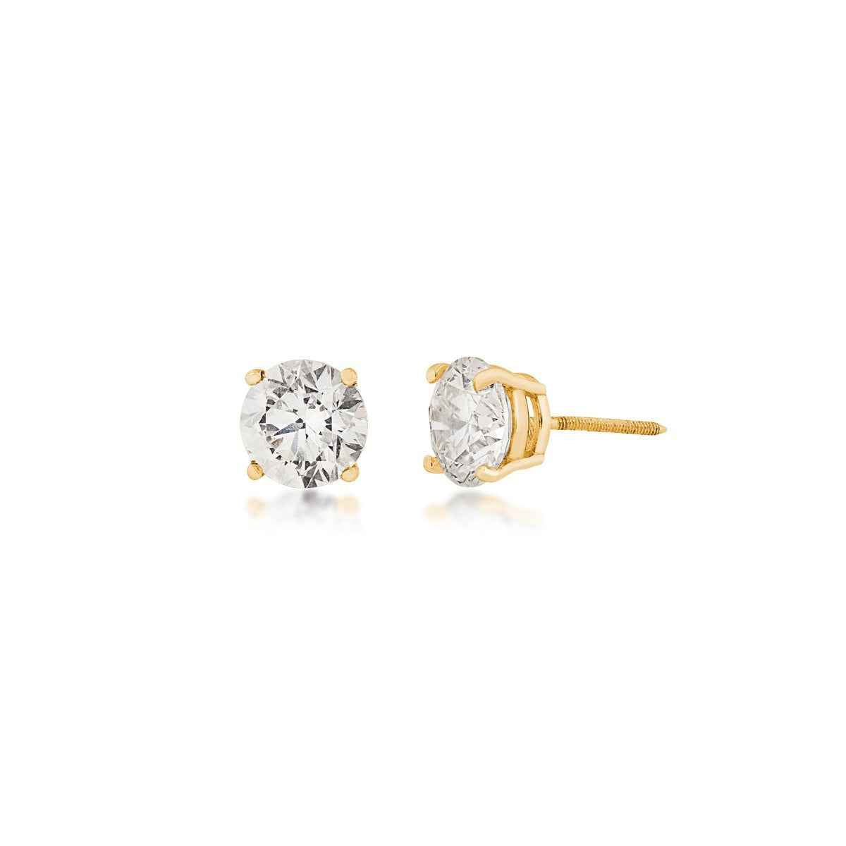 2 ct. tw. Round Brilliant Diamond Solitaire Earrings in 14K Yellow Gold