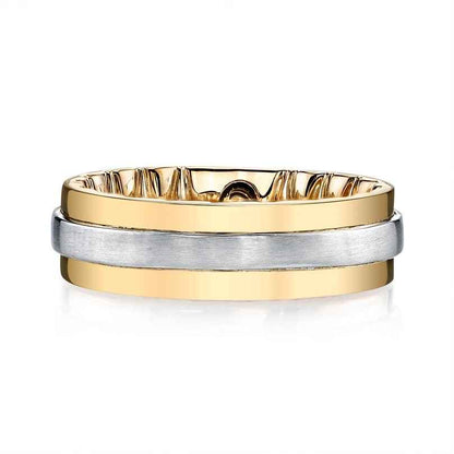 MFIT Men's Satin Center Wedding Band in 10k White and Yellow Gold front view