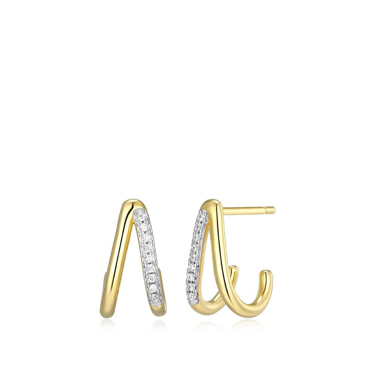 M by Monte Luna Lab-Grown Diamond Accent Split J Hoop Earrings in 14K Yellow Gold Plated Sterling Silver