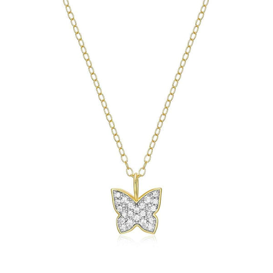 M by Monte Luna 1/10 ct. tw. Lab-Grown Diamond Butterfly Pendant in 14K Yellow Gold Plated Sterling Silver