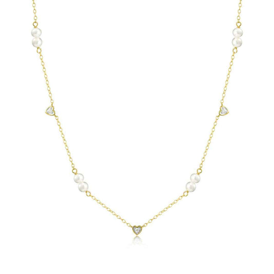 M by Monte Luna Lab-Grown Diamond Accent Heart & Genuine Pearl Necklace in 14K Yellow Gold Plated Sterling Silver