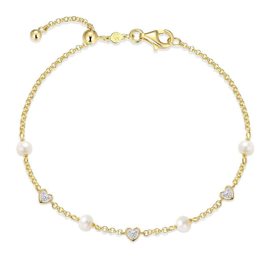M by Monte Luna Lab-Grown Diamond Accent Heart & Genuine Pearl Bracelet in 14K Yellow Gold Plated Sterling Silver