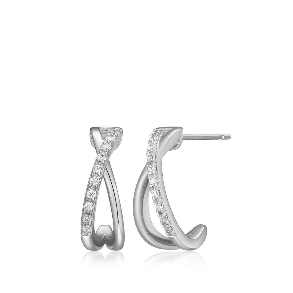 M by Monte Luna 1/10 ct. tw. Lab-Grown Diamond Crossover J Hoop Earrings in Sterling Silver