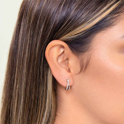M by Monte Luna 1/10 ct. tw. Lab-Grown Diamond Crossover J Hoop Earrings in Sterling Silver