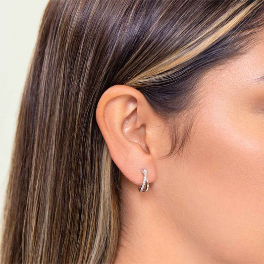 M by Monte Luna 1/10 ct. tw. Lab-Grown Diamond Crossover J Hoop Earrings in Sterling Silver