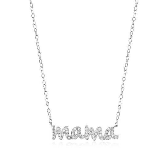M by Monte Luna 1/8 ct. tw. Lab-Grown Diamond Mama Necklace in Rhodium Plated Sterling Silver