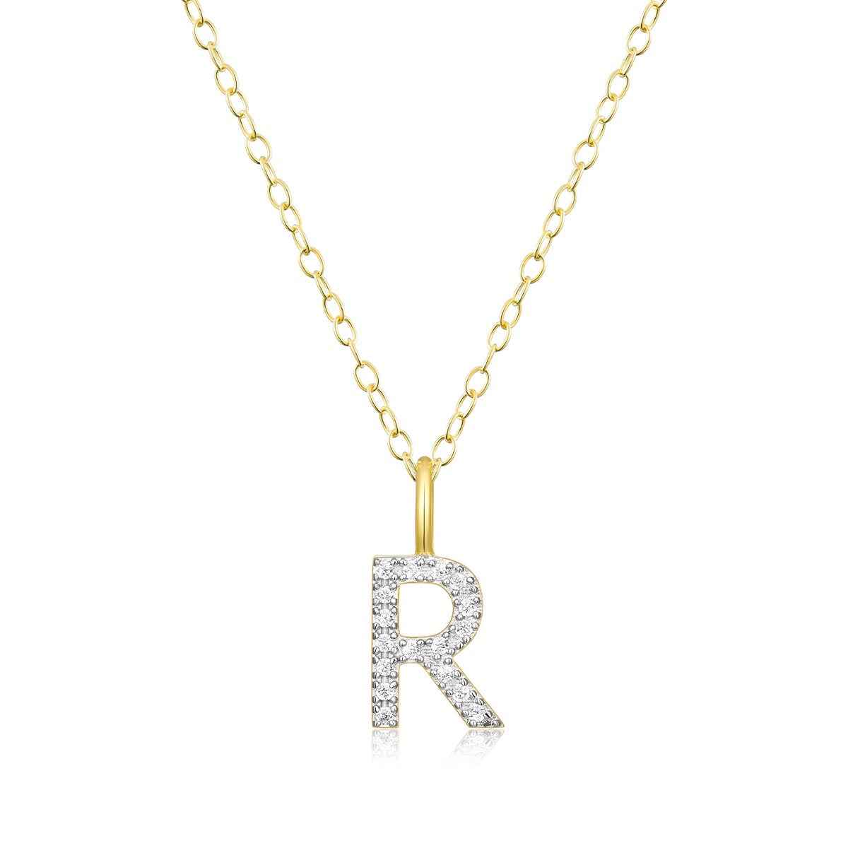 M by Monte Luna Lab-Grown Diamond Accent Initial R Pendant in 14K Yellow Gold Plated Sterling Silver