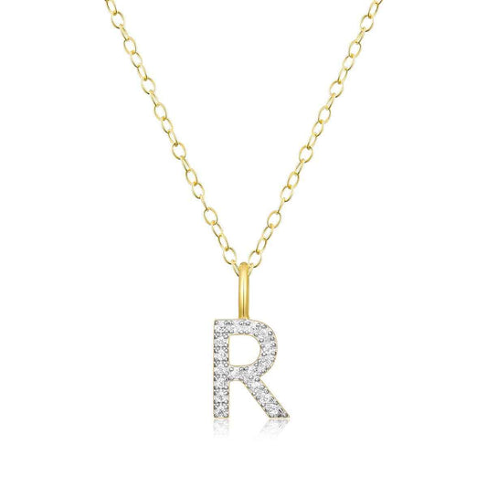 M by Monte Luna Lab-Grown Diamond Accent Initial R Pendant in 14K Yellow Gold Plated Sterling Silver